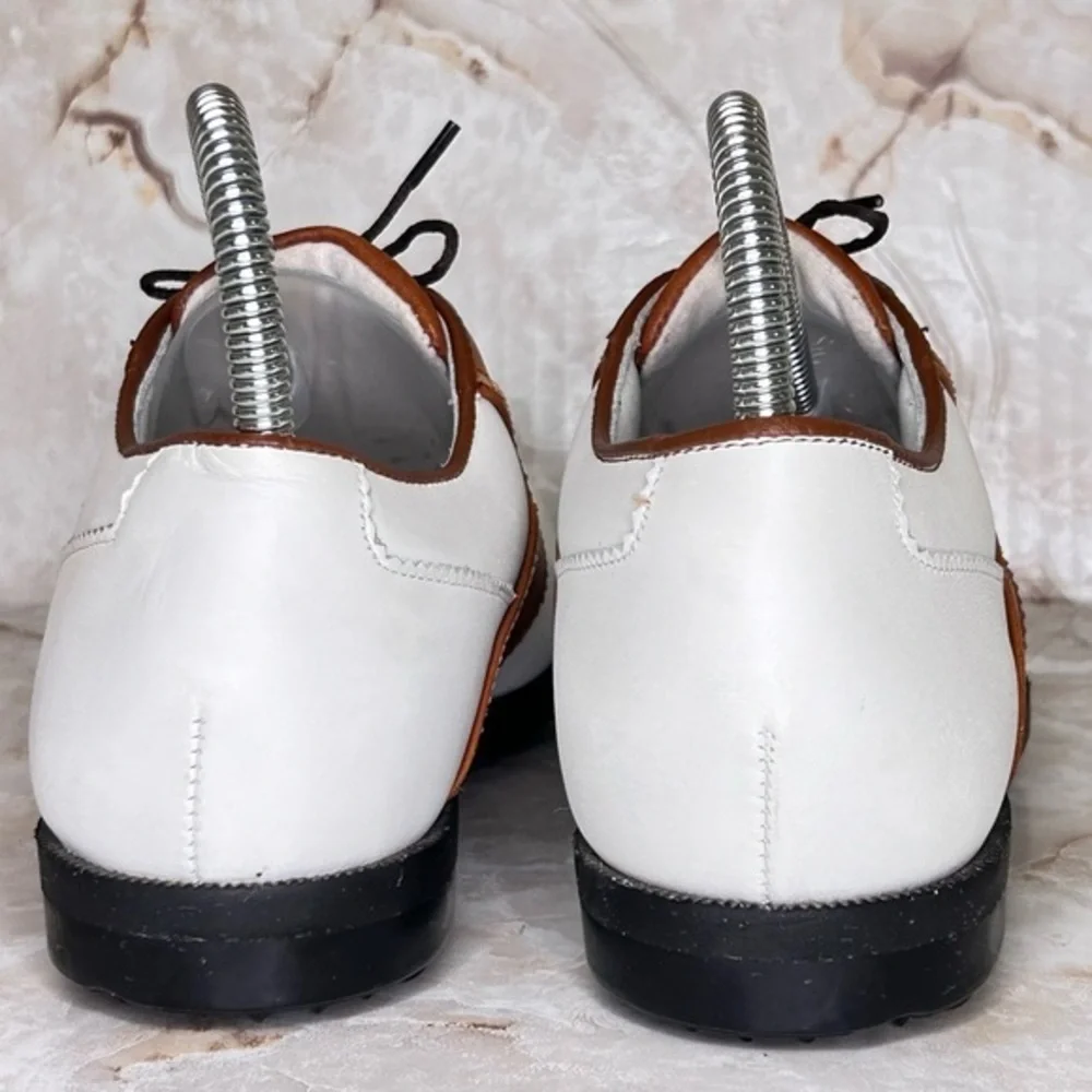 Women's FootJoy Dryjoys 6.5 M 99101 Golf‎ Shoes White/Brown Saddle Oxford Design